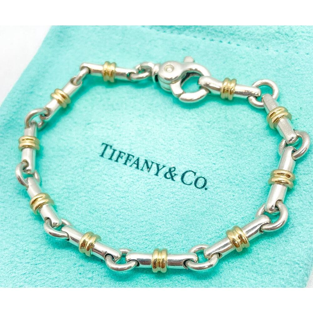 Tiffany & Co. Bar Link Bracelet 18K Yellow Gold Sterling Silver 7.25" - Picture 7 of 9